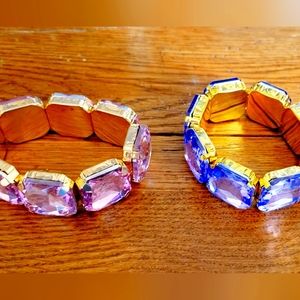 Bracelets Stretchy 2 Golden Crystal Pink and Purple Gorgeous